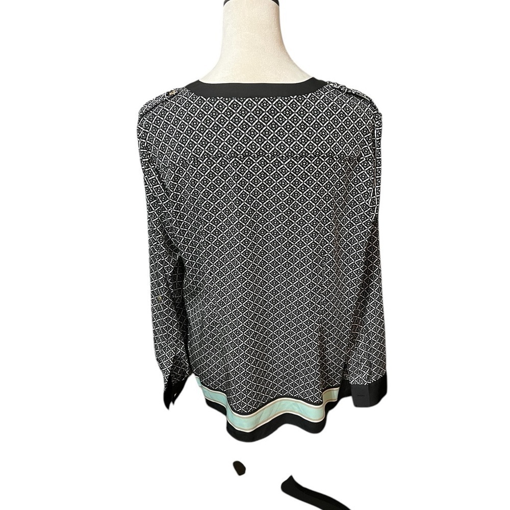 Dana Buchman 12 or L Top Geometric Print Button Up Shirt Blouse Collar Long Slv - Picture 2 of 4
